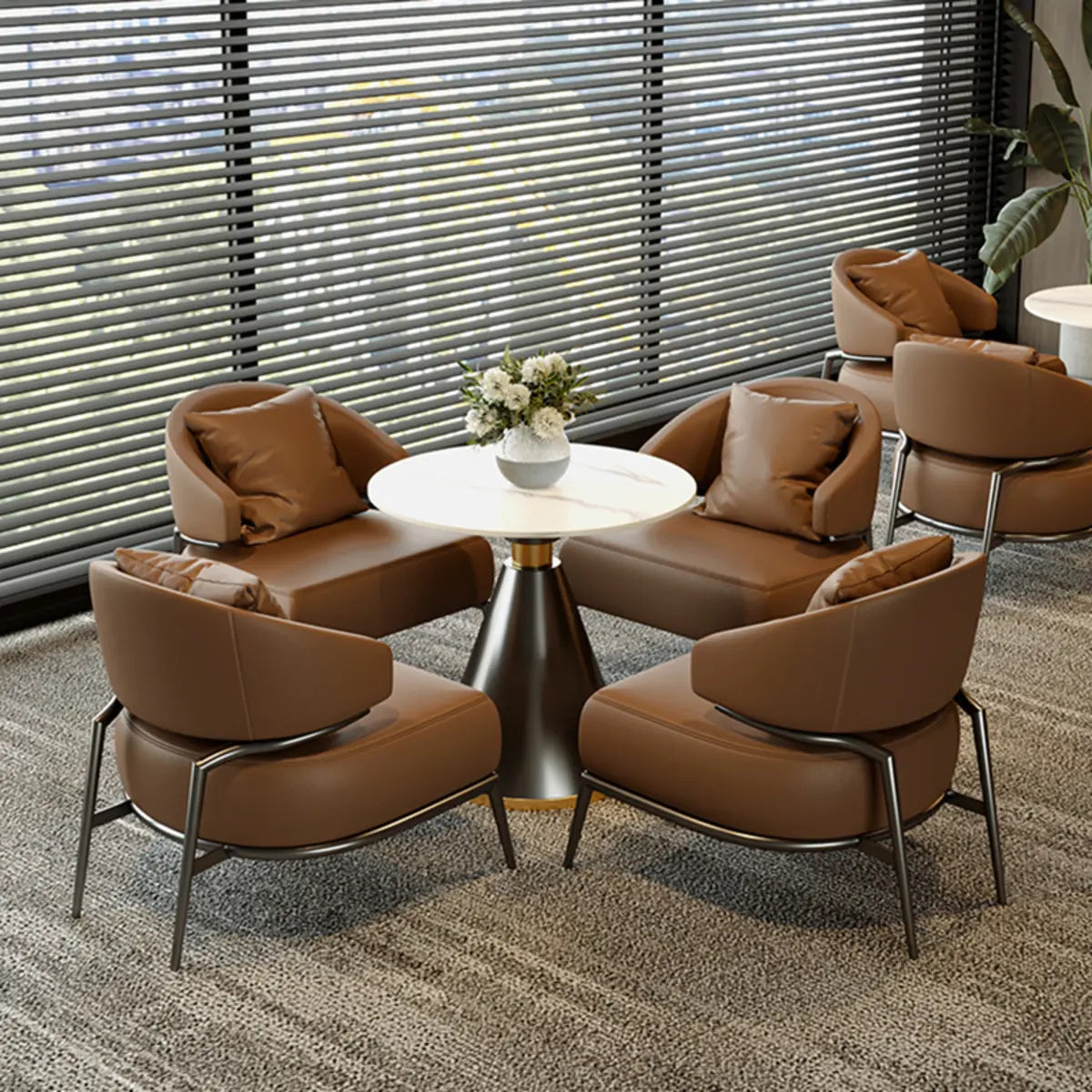 Orange Stain Resistant Nappa Leather 4 Legs Arm Chair Image - 10