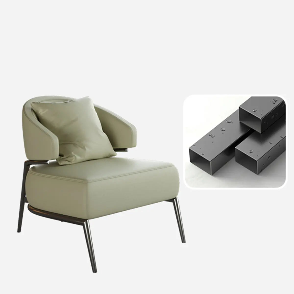 Orange Stain Resistant Nappa Leather 4 Legs Arm Chair Image - 4