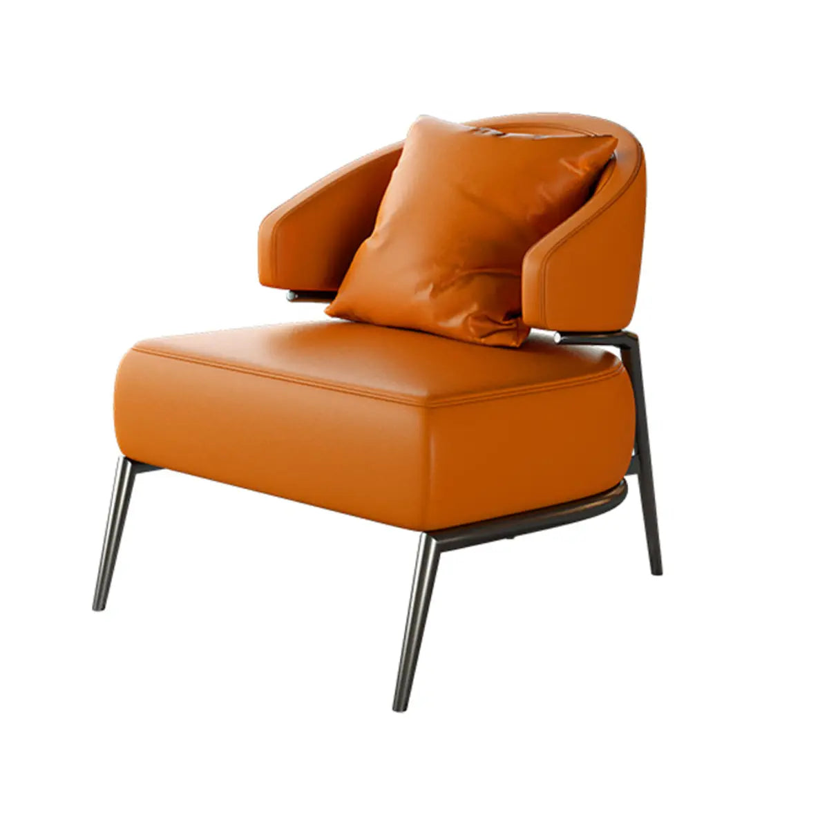 Orange Stain Resistant Nappa Leather 4 Legs Arm Chair Image - 7