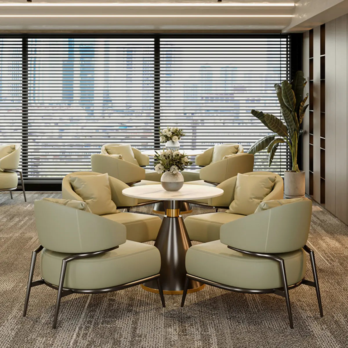 Orange Stain Resistant Nappa Leather 4 Legs Arm Chair Image - 8