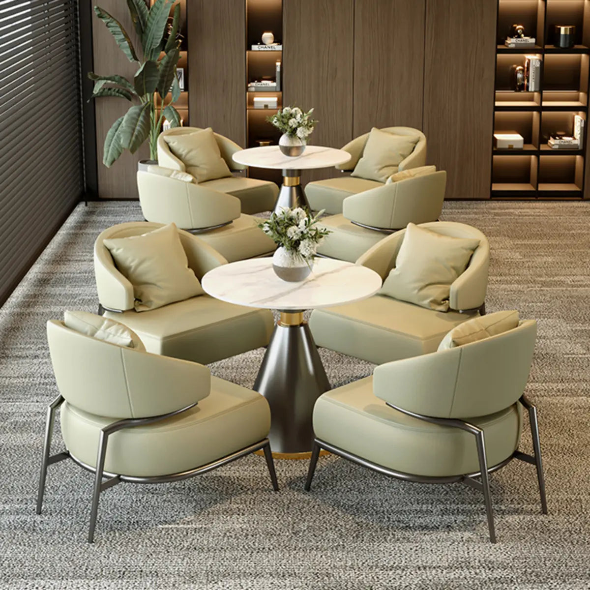 Orange Stain Resistant Nappa Leather 4 Legs Arm Chair Image - 9