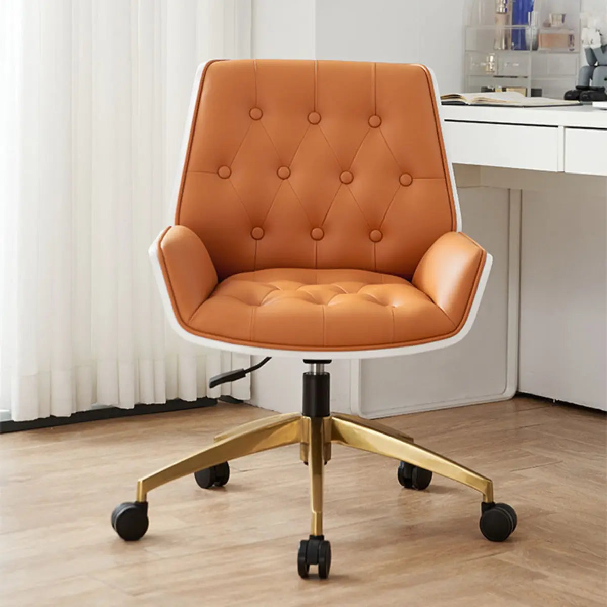 Orange Swivel Leather Adjustable Office Chair with Arms Image - 1