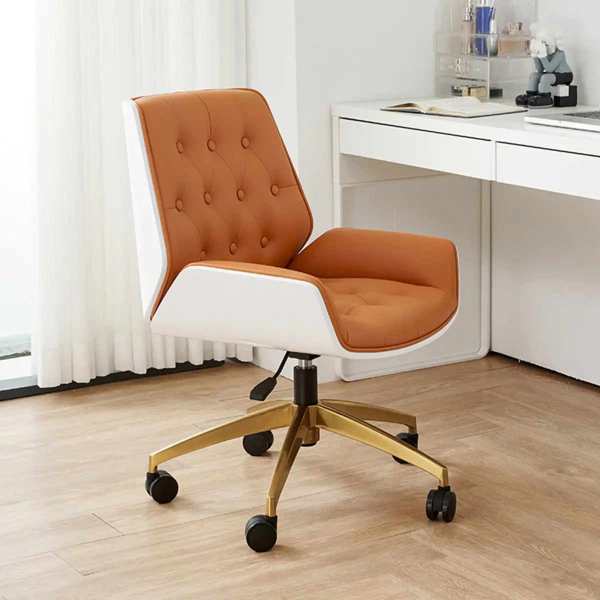 Orange Swivel Leather Adjustable Office Chair with Arms Image - 13