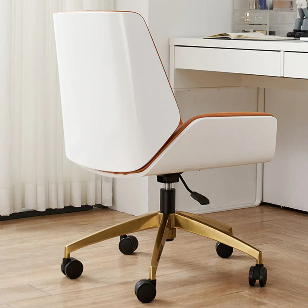 Orange Swivel Leather Adjustable Office Chair with Arms Image - 2