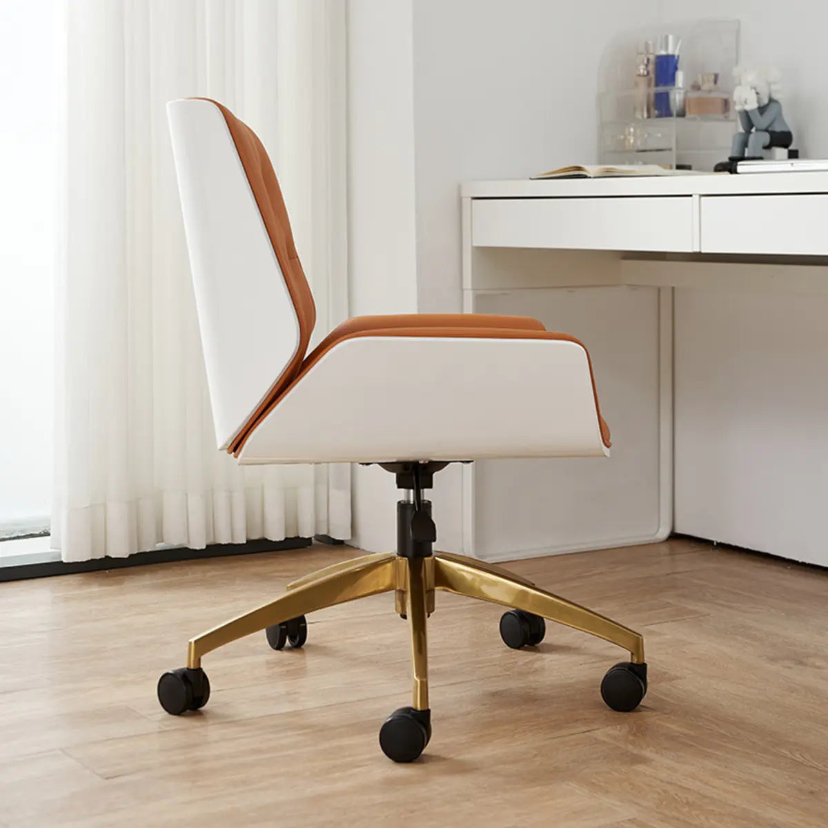 Orange Swivel Leather Adjustable Office Chair with Arms Image - 4