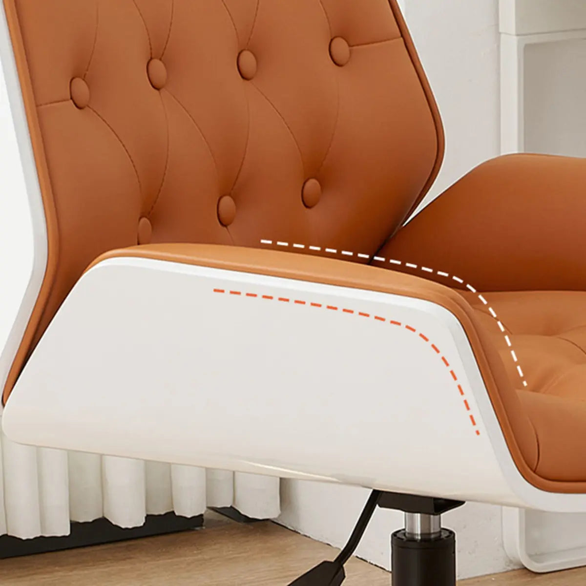 Orange Swivel Leather Adjustable Office Chair with Arms Image - 7