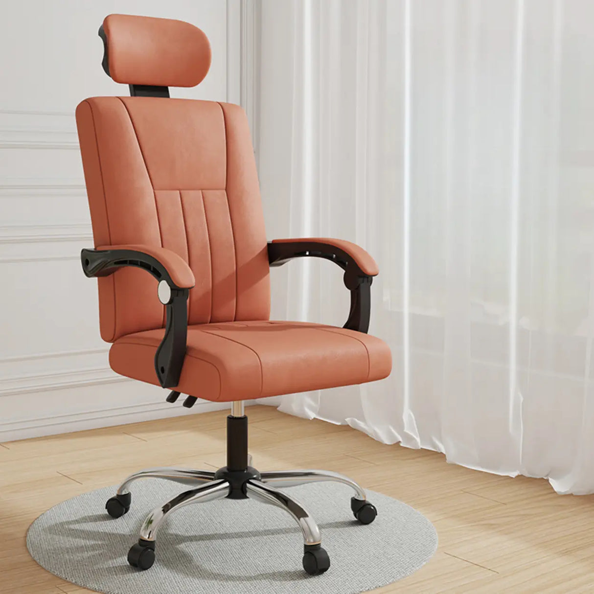 Orange Swivel Recliner Adjustable Ergonomic Office Chair Image - 2