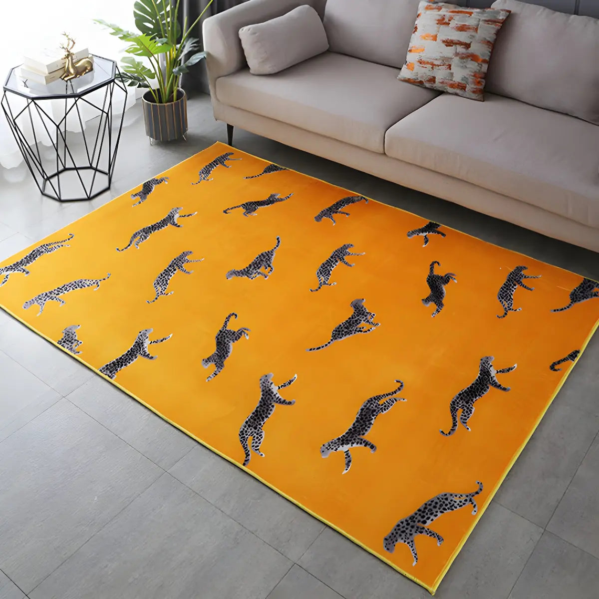 Orange Tiger Printed Rectangular Polyester Area Rug Image - 1
