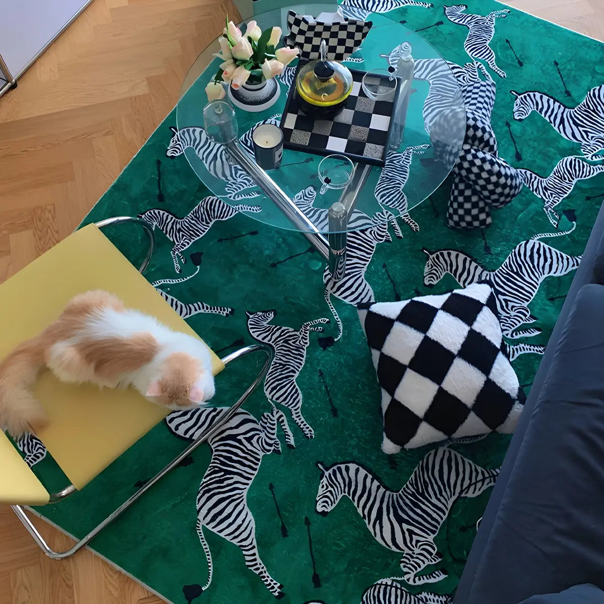 Orange Tiger Printed Rectangular Polyester Area Rug Image - 5