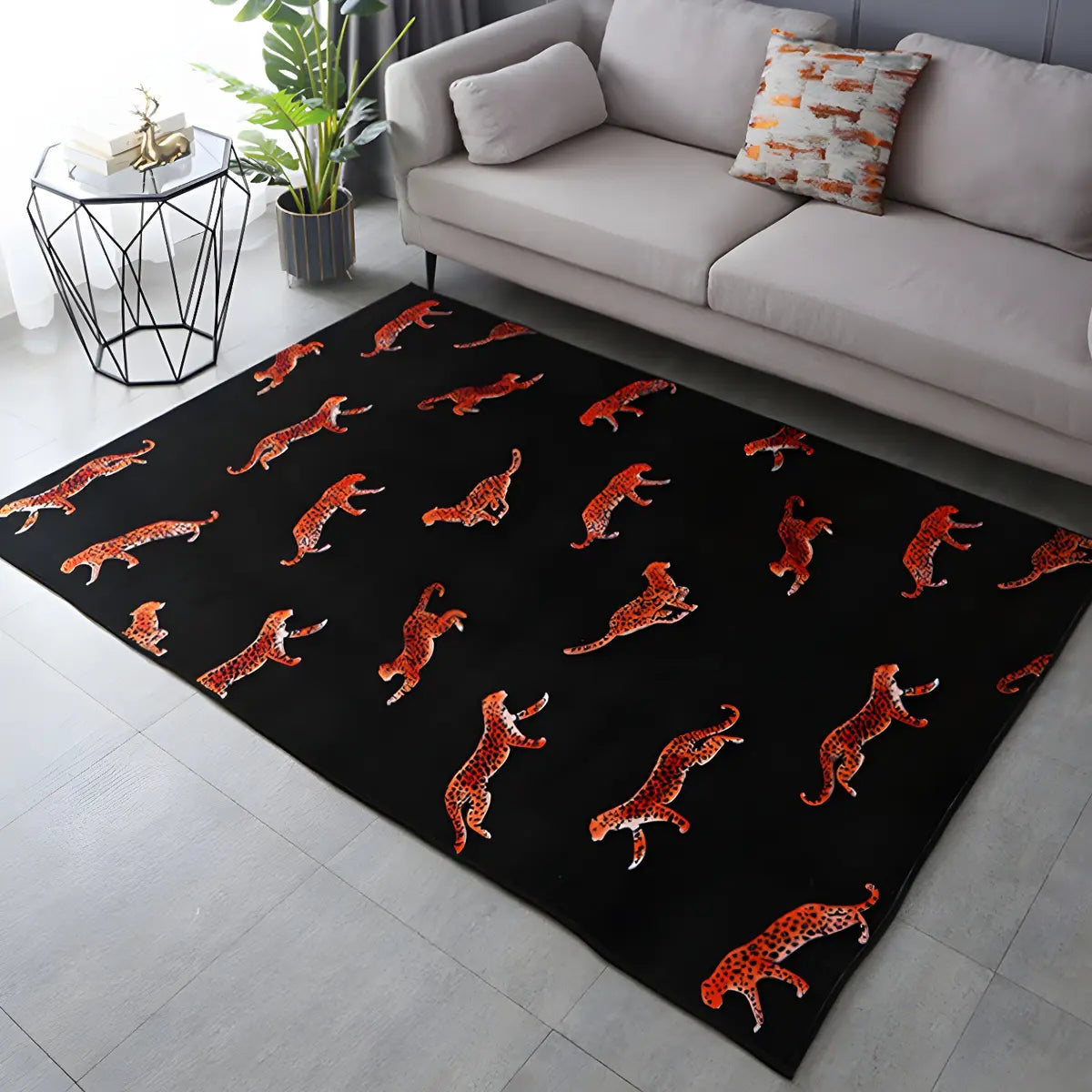 Orange Tiger Printed Rectangular Polyester Area Rug Image - 6