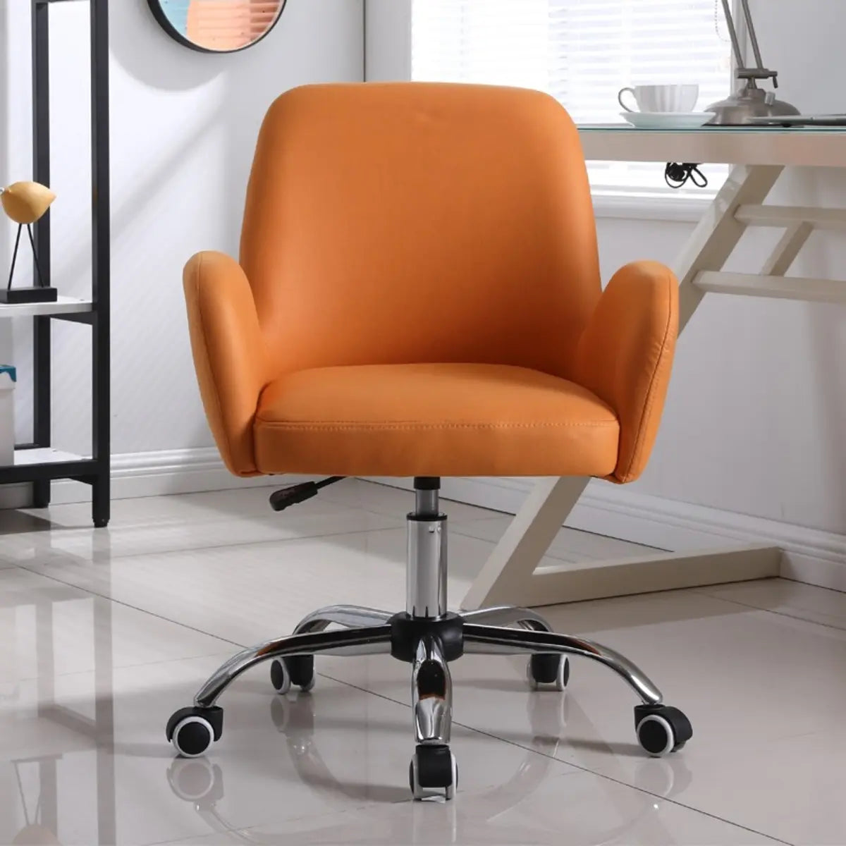 Orange Trendy Adjustable PU Office Chair with Wheels Image - 1