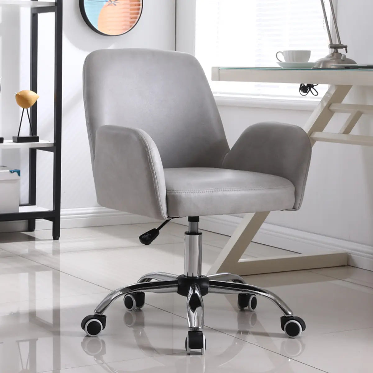 Orange Trendy Adjustable PU Office Chair with Wheels Image - 2