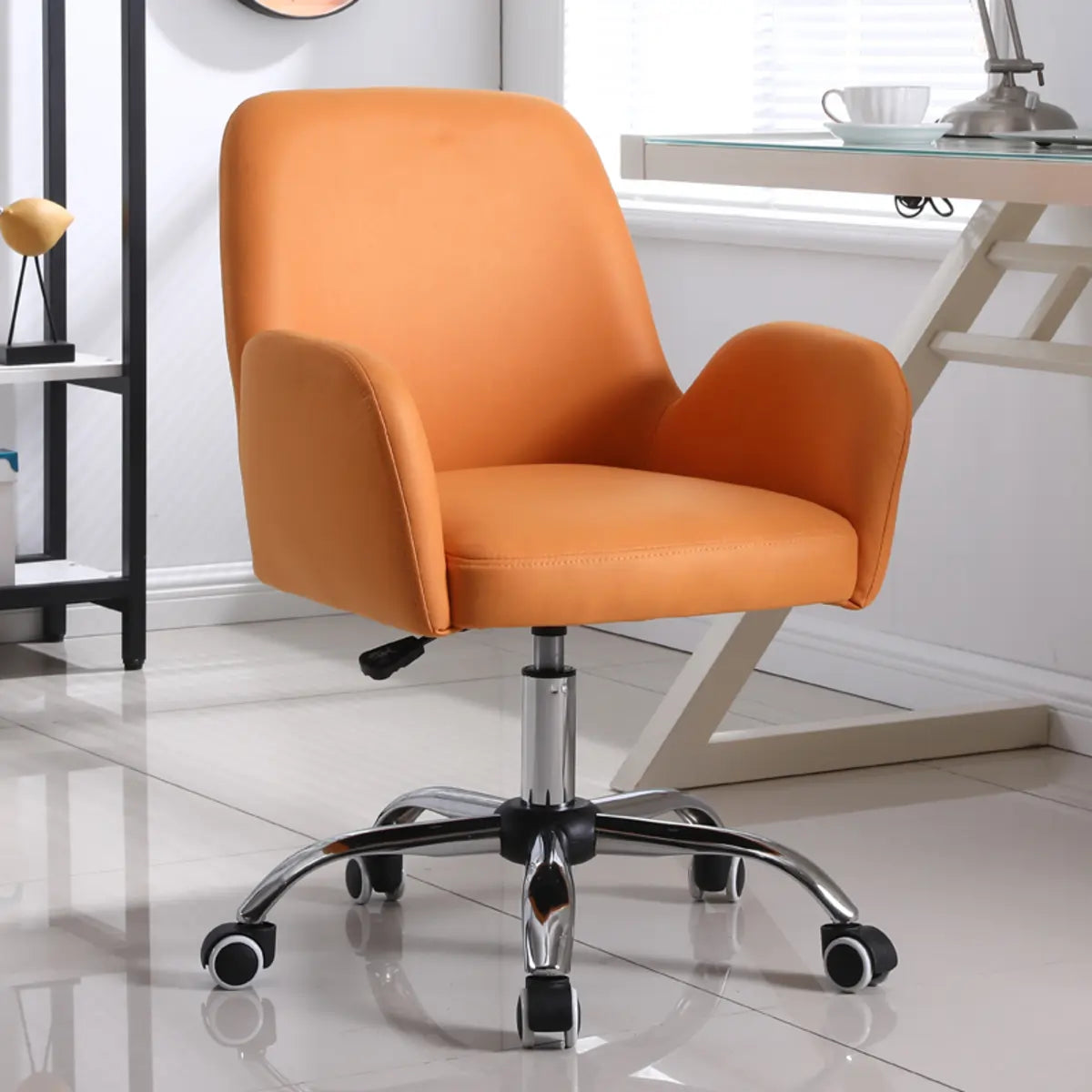 Orange Trendy Adjustable PU Office Chair with Wheels Image - 3