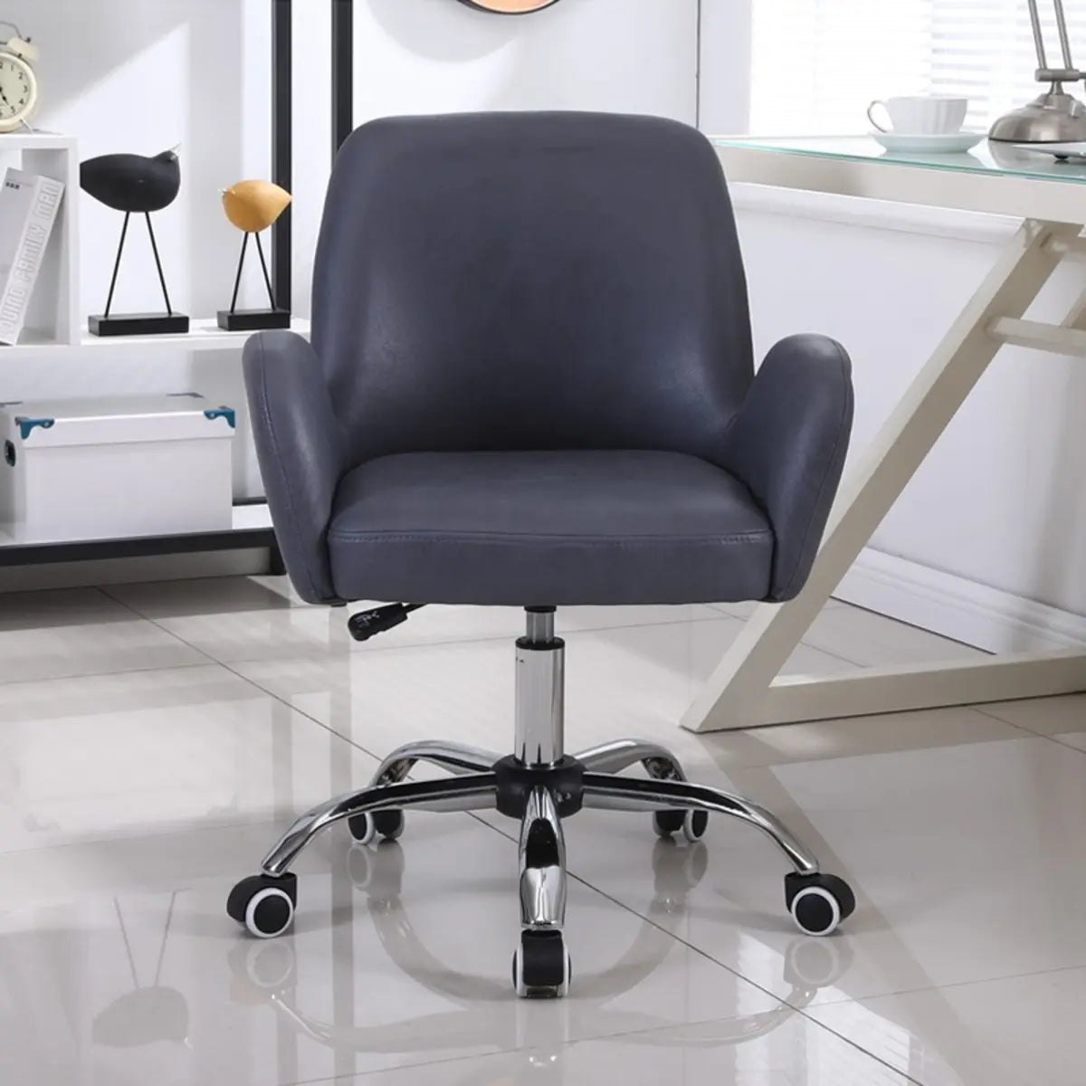 Orange Trendy Adjustable PU Office Chair with Wheels Image - 4