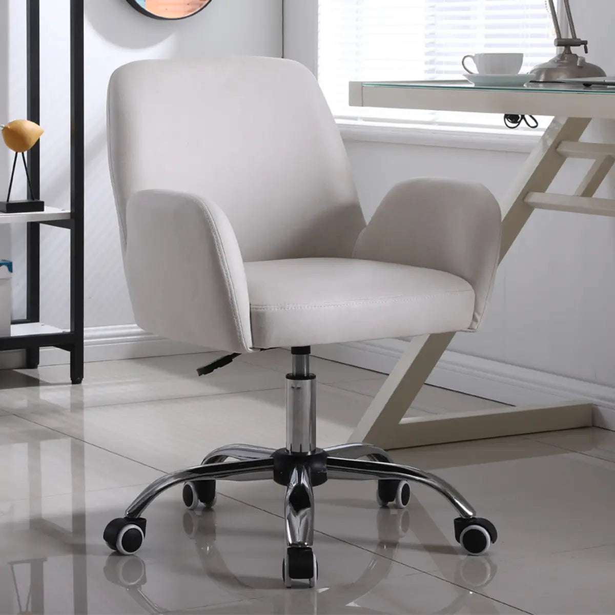 Orange Trendy Adjustable PU Office Chair with Wheels Image - 5