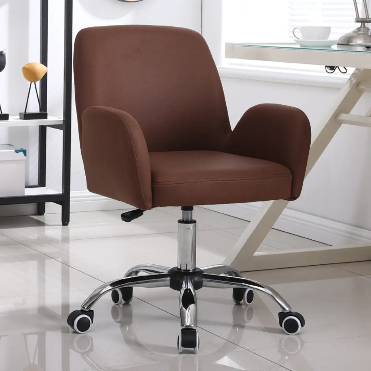 Orange Trendy Adjustable PU Office Chair with Wheels Image - 7