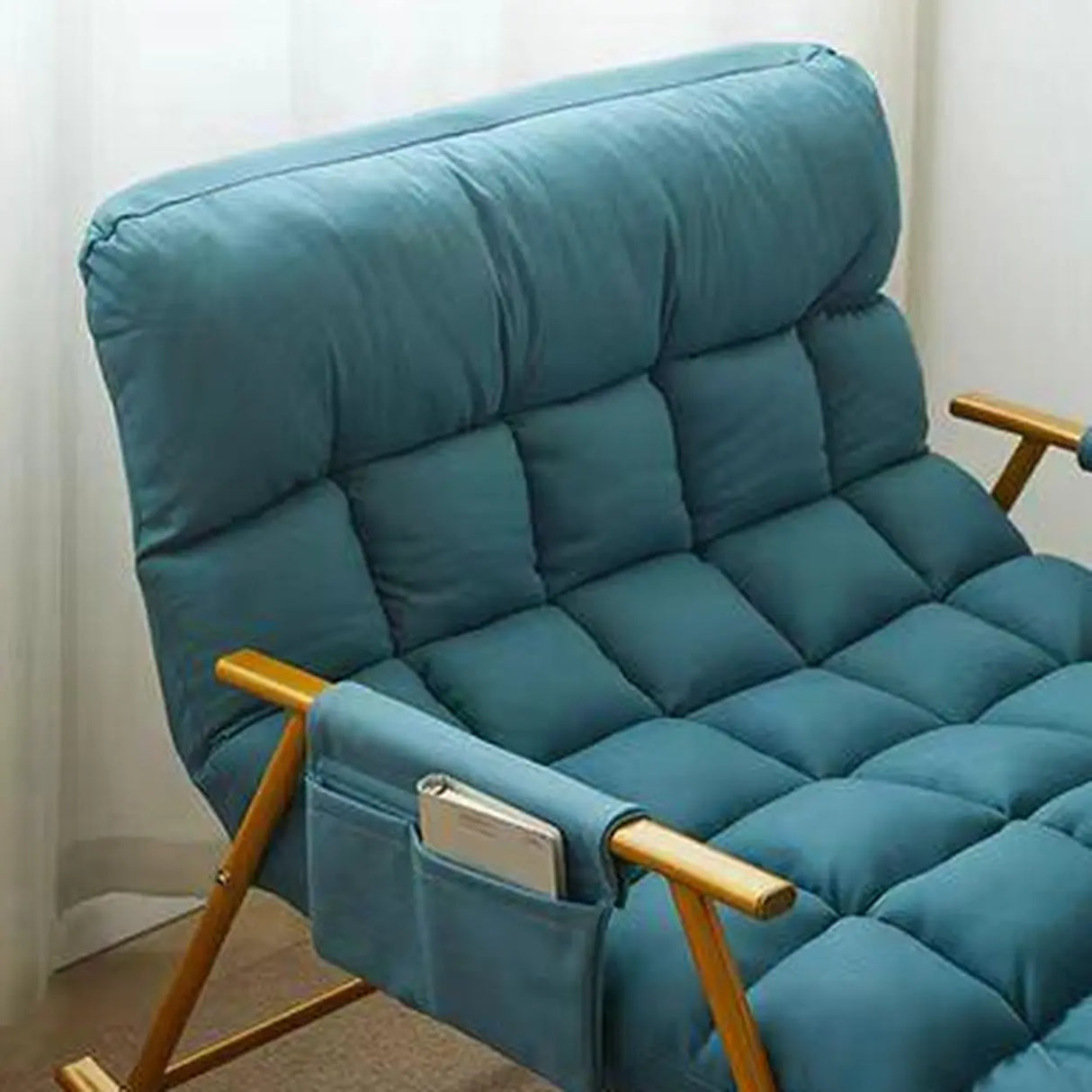 Orange Upholstered Metal Leg Rocking Chair with Pocket Image - 12