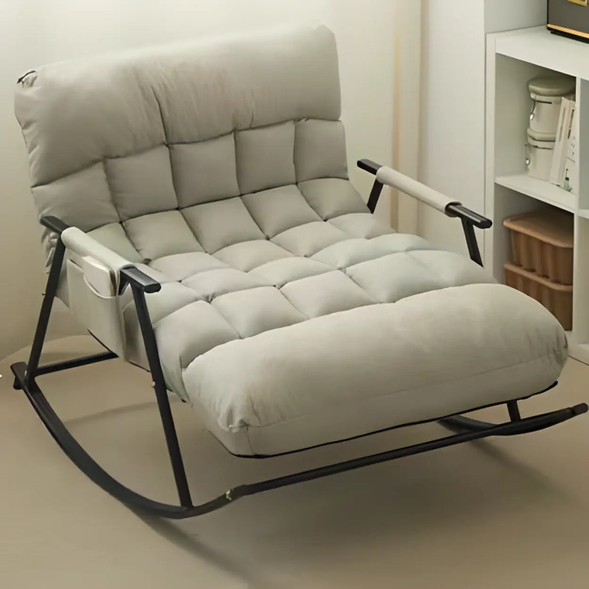 Orange Upholstered Metal Leg Rocking Chair with Pocket Image - 13