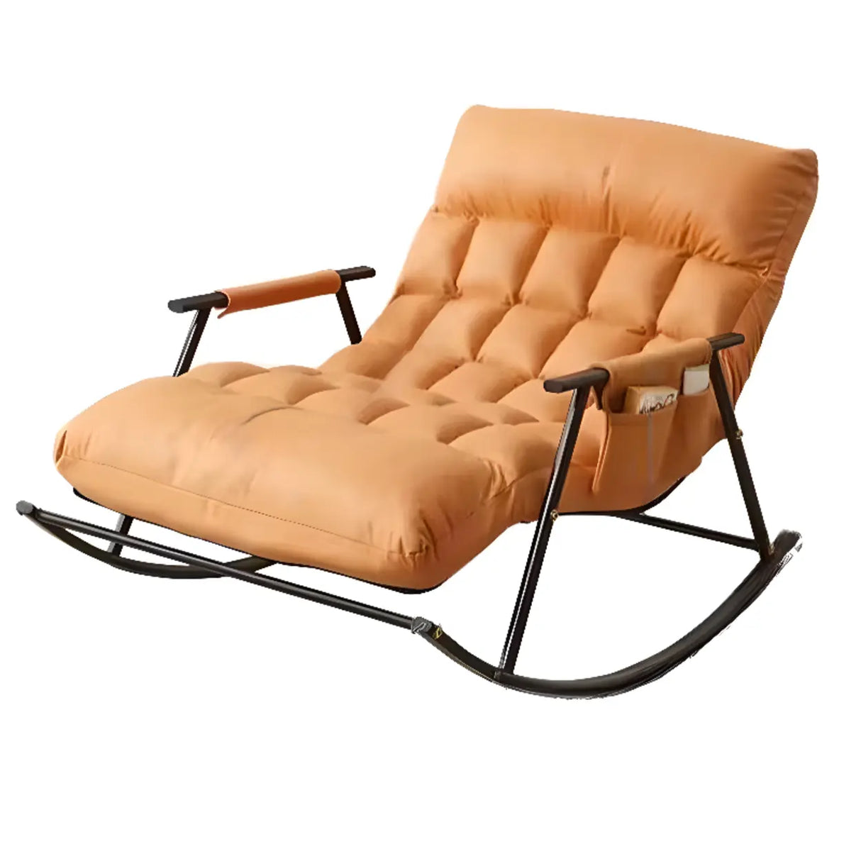 Orange Upholstered Metal Leg Rocking Chair with Pocket Image - 14