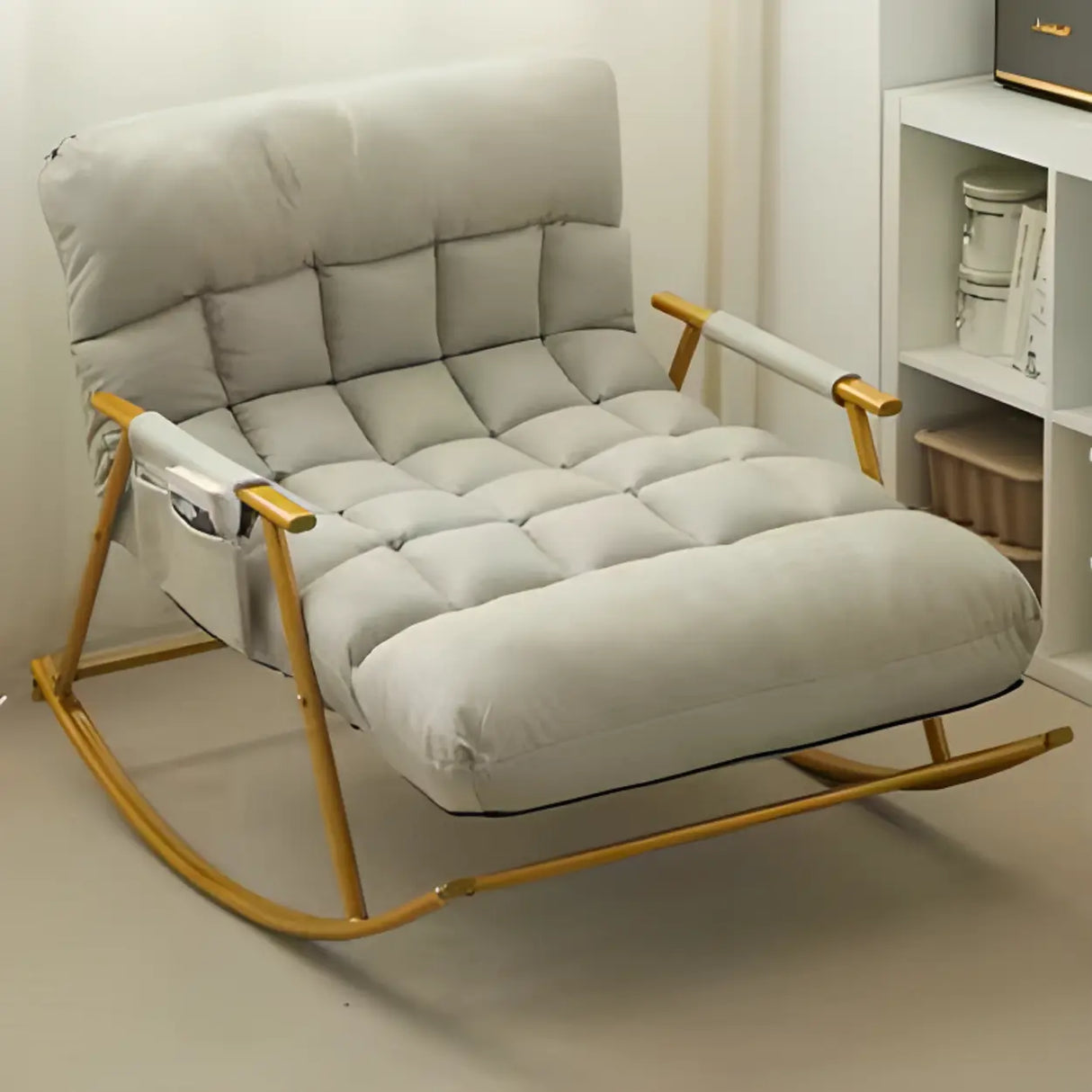 Orange Upholstered Metal Leg Rocking Chair with Pocket Image - 15