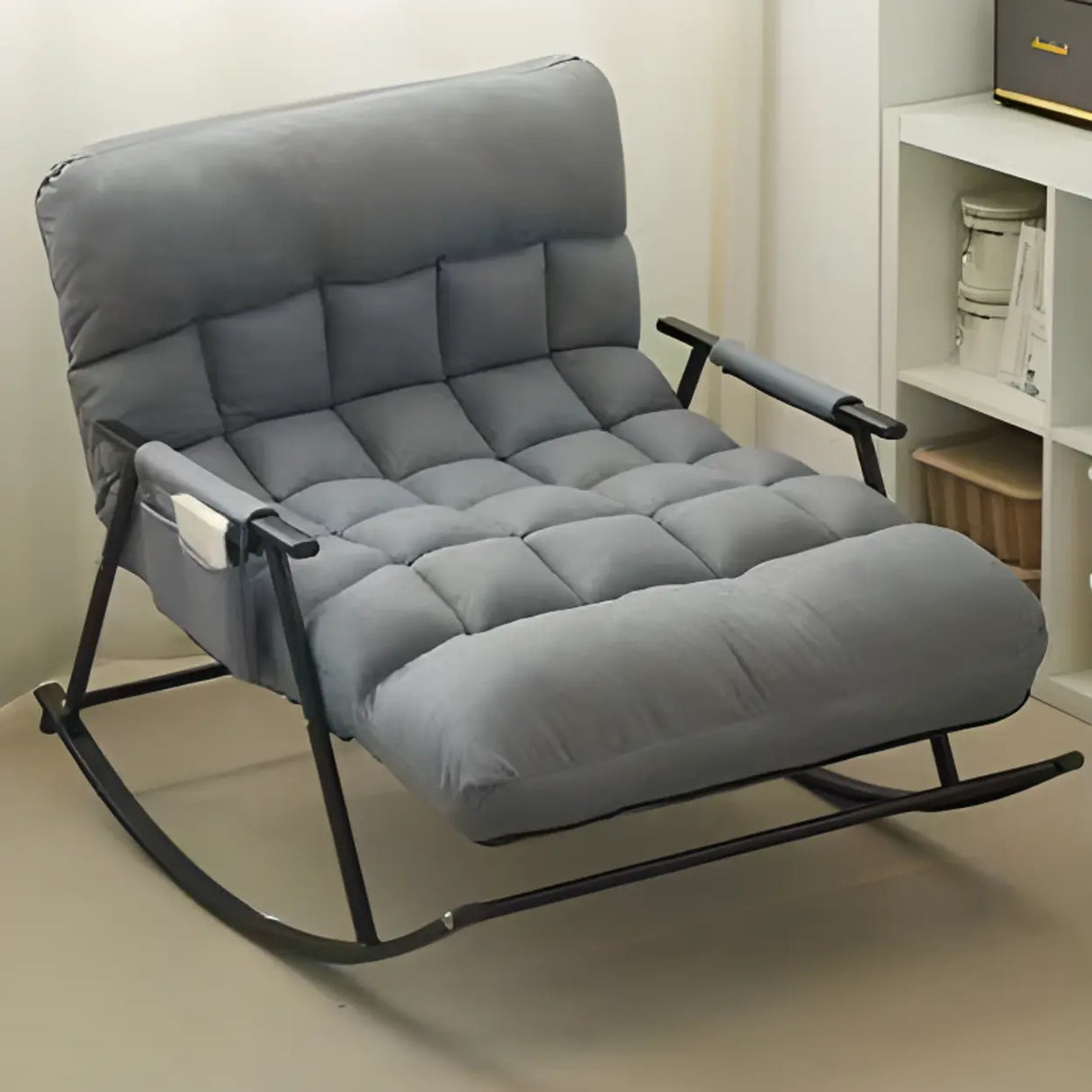 Orange Upholstered Metal Leg Rocking Chair with Pocket Image - 5