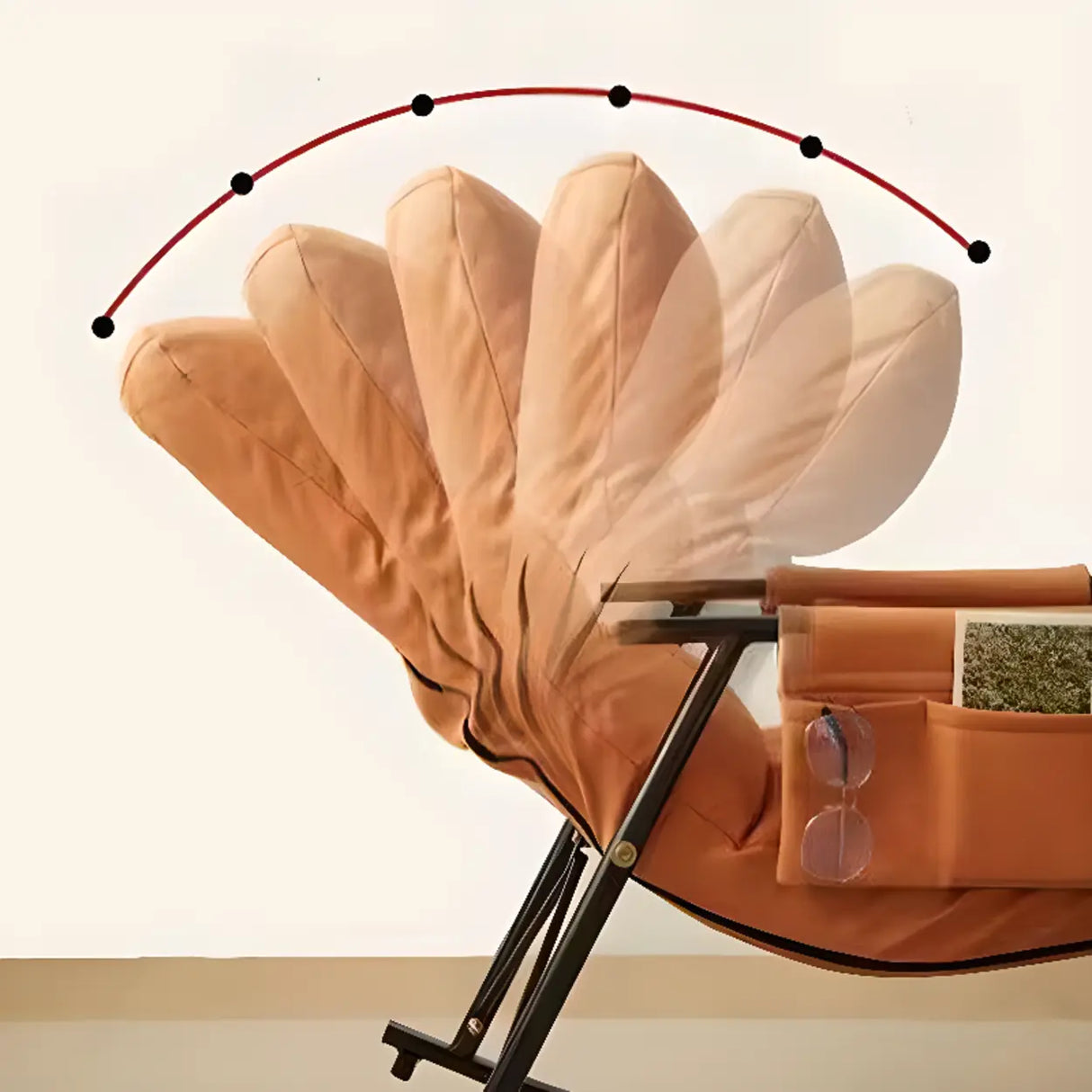 Orange Upholstered Metal Leg Rocking Chair with Pocket Image - 6