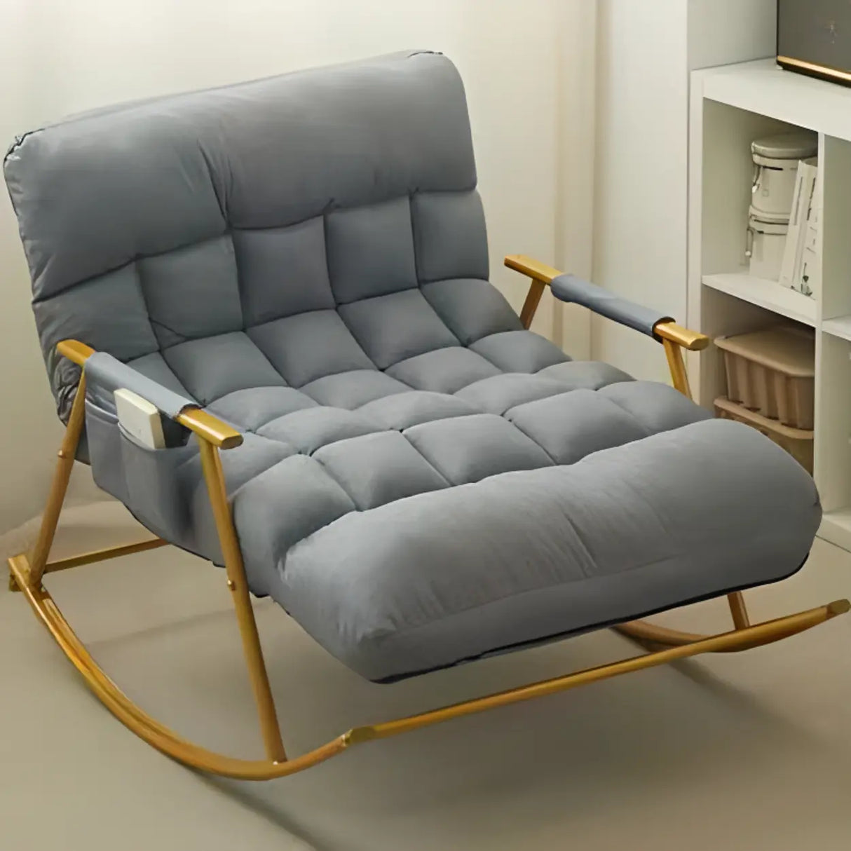 Orange Upholstered Metal Leg Rocking Chair with Pocket Image - 7