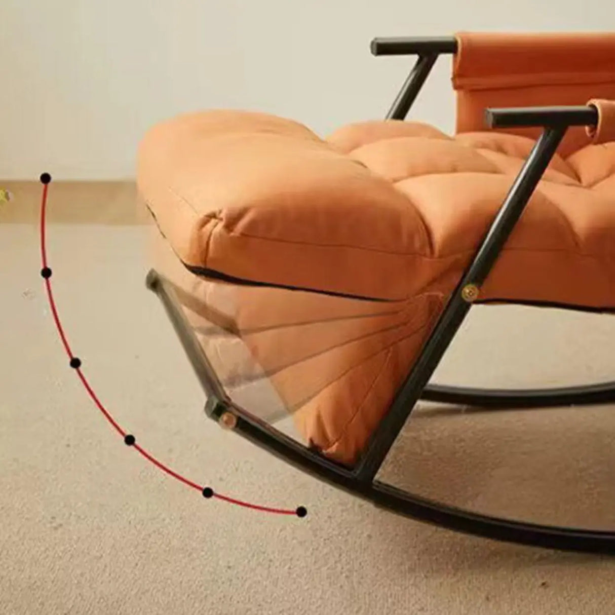 Orange Upholstered Metal Leg Rocking Chair with Pocket Image - 8