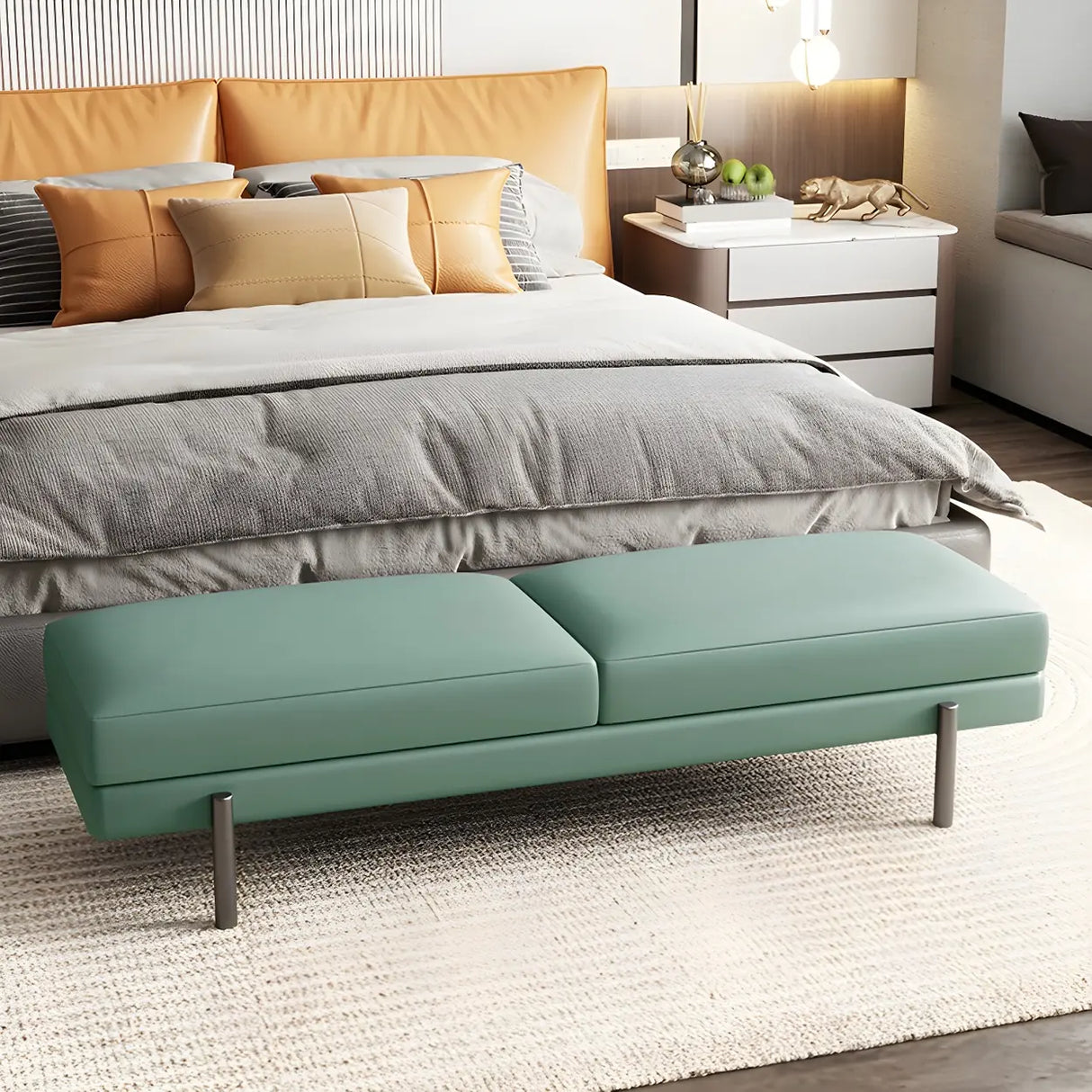 Orange Upholstered Short Bedroom Bench with Legs Image - 17