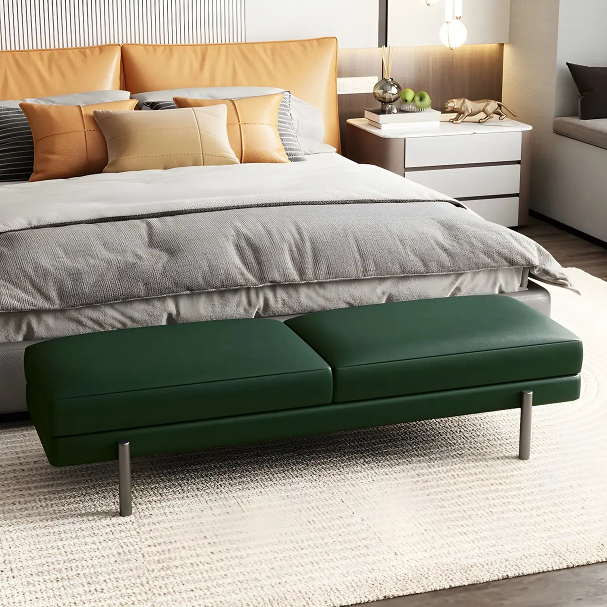 Orange Upholstered Short Bedroom Bench with Legs Image - 7