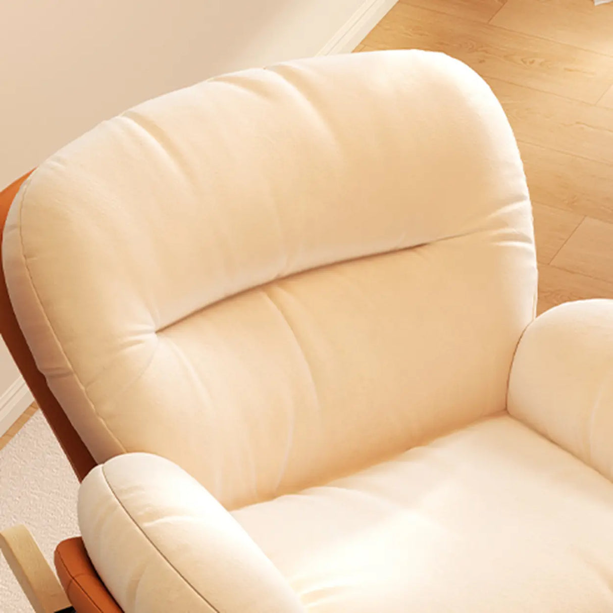 Orange Upholstered Wood Leg Small Height Rocking Chair Image - 10