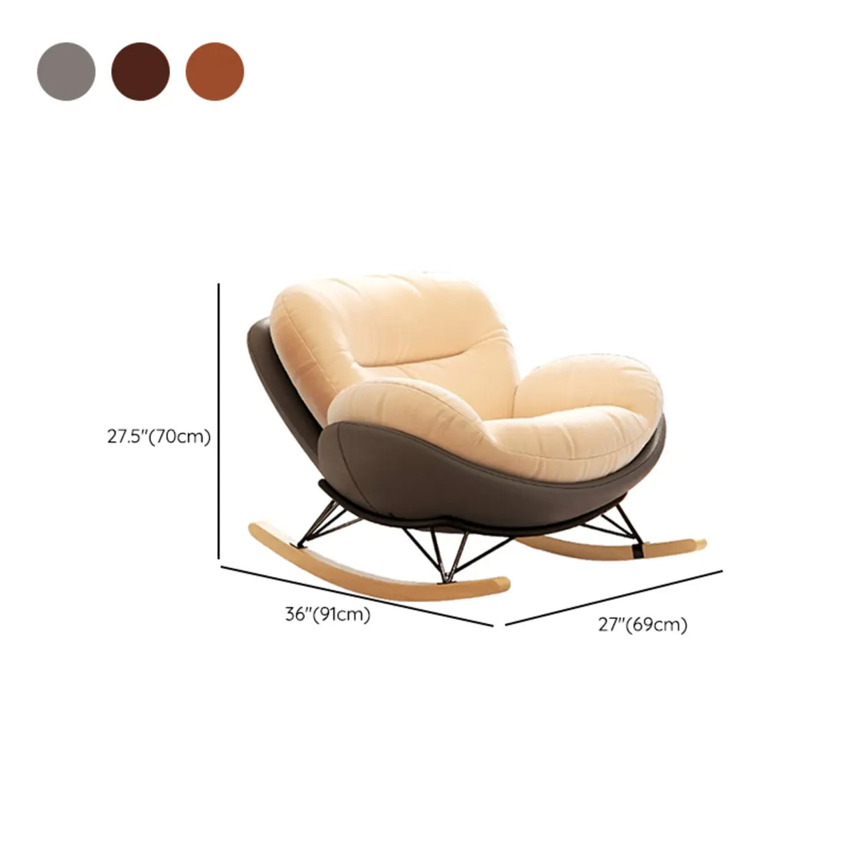 Orange Upholstered Wood Leg Small Height Rocking Chair