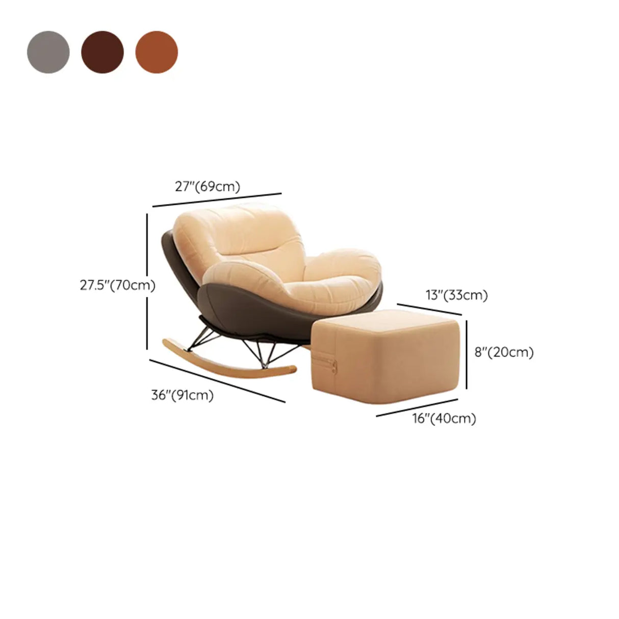 Orange Upholstered Wood Leg Small Height Rocking Chair Image - 14