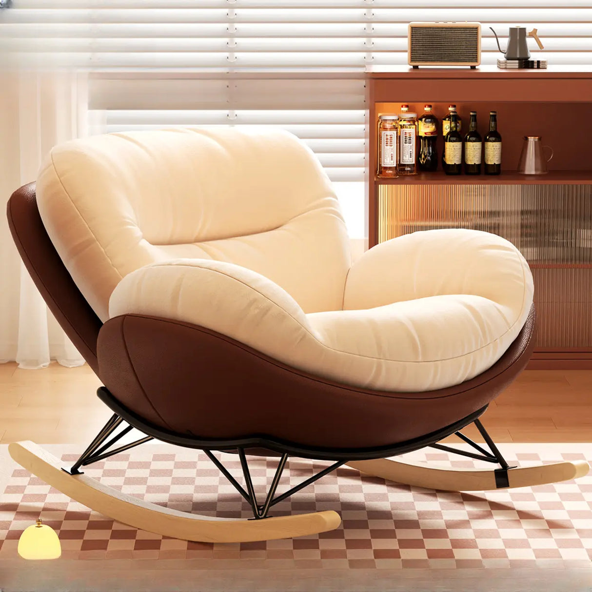 Orange Upholstered Wood Leg Small Height Rocking Chair Image - 2