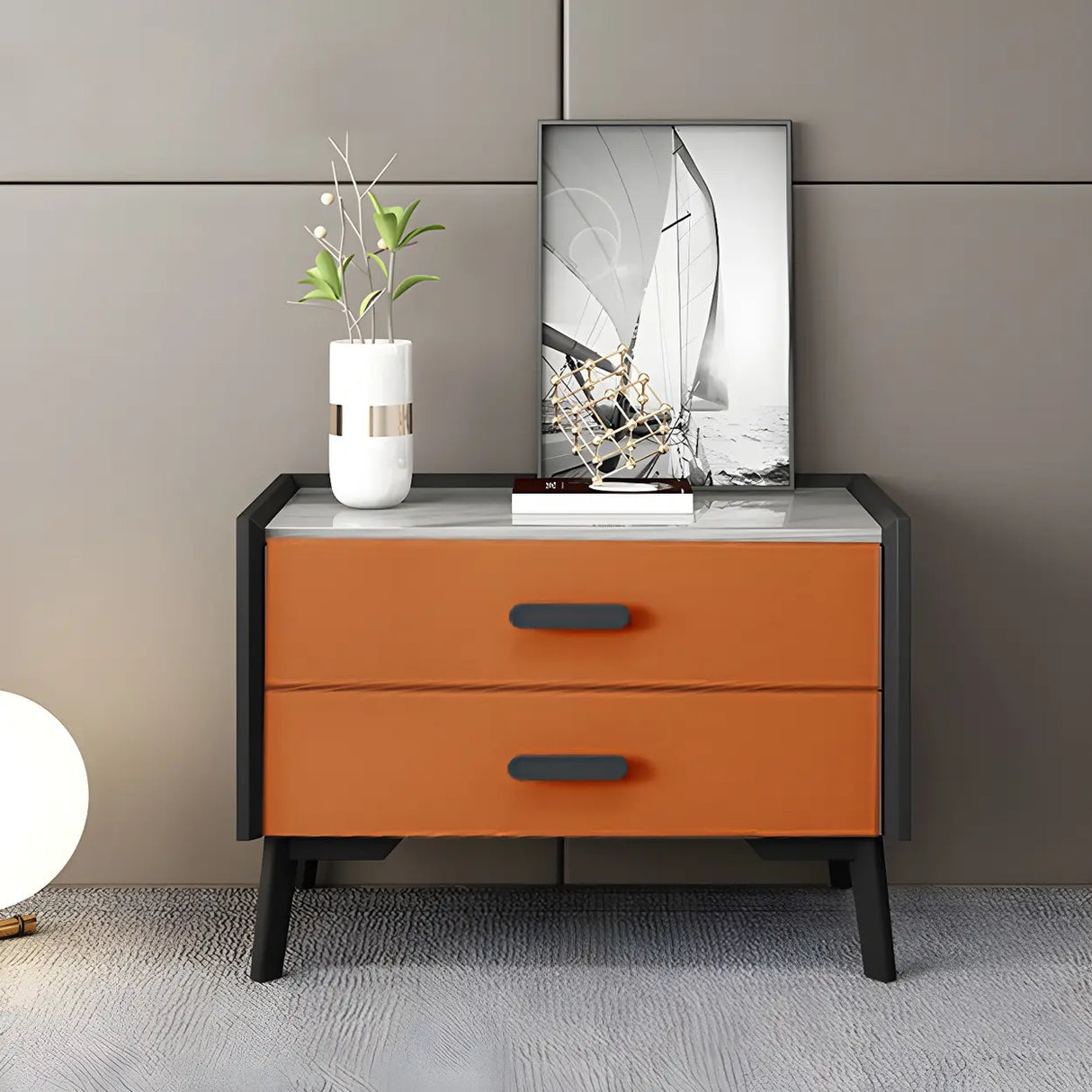 Orange Vertical Wood Soft-Close Drawers Dresser Chest Image - 17
