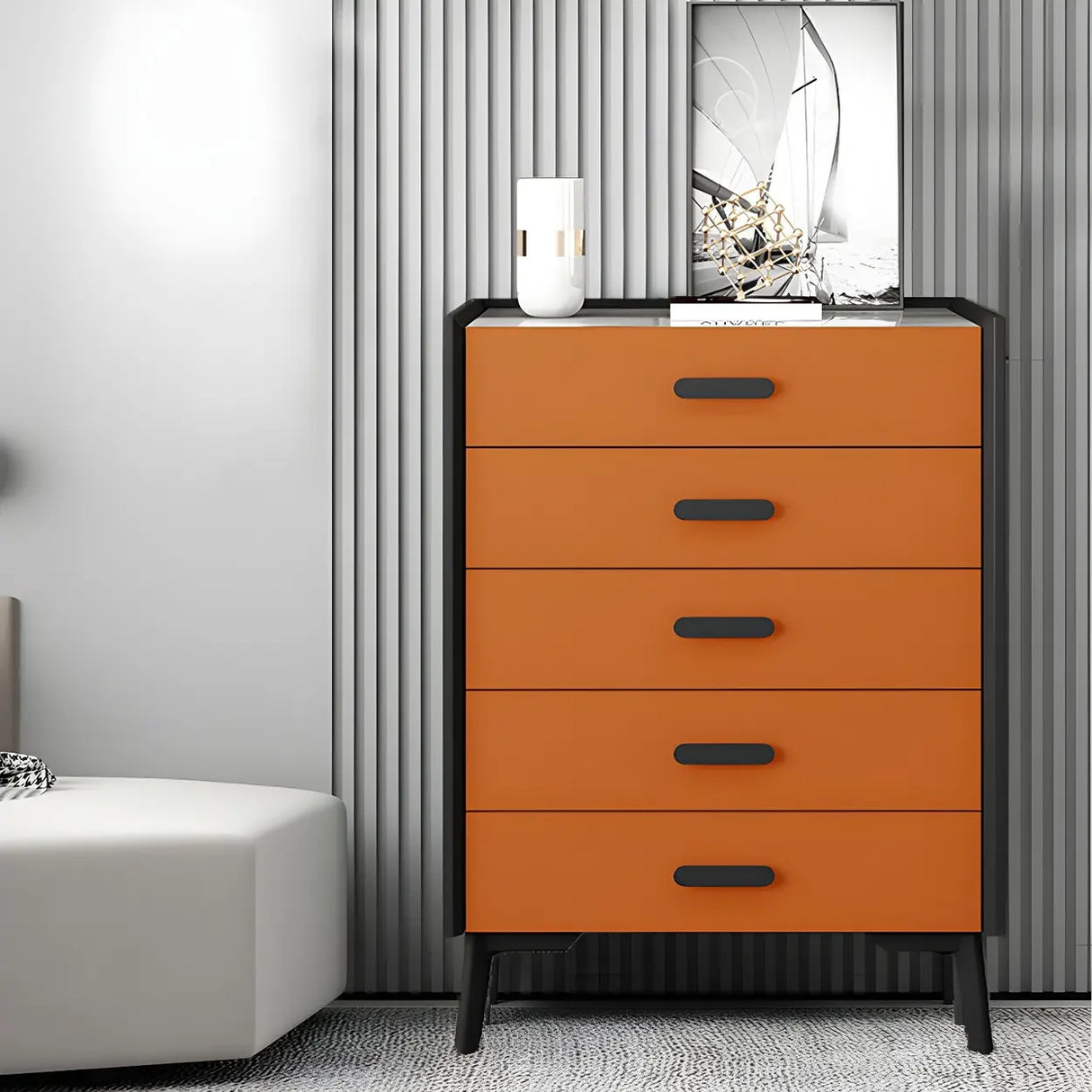 Orange Vertical Wood Soft-Close Drawers Dresser Chest Image - 1