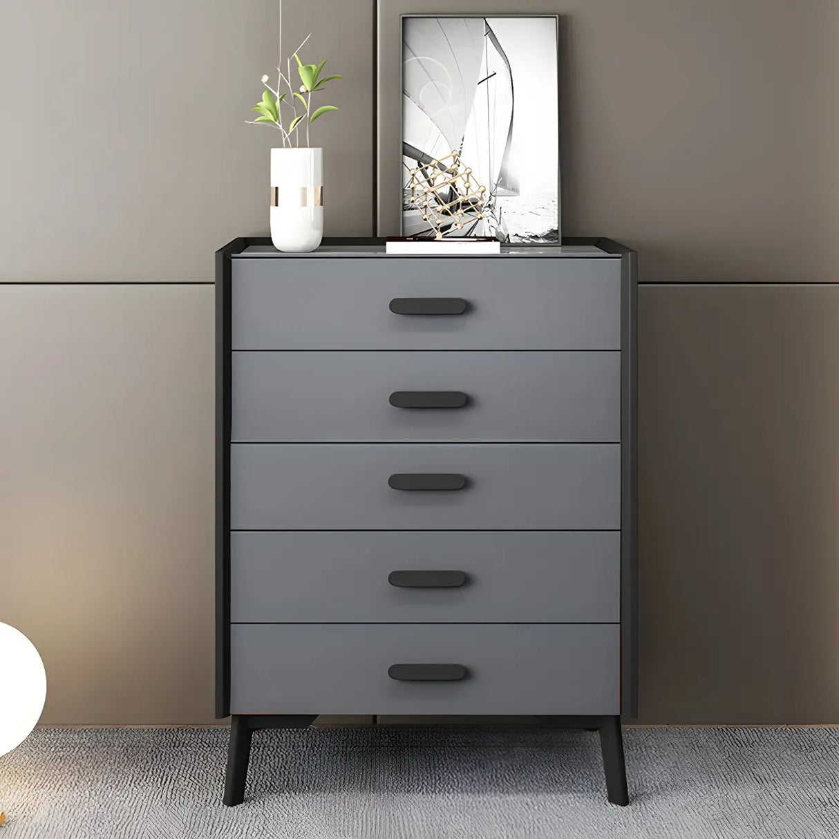 Orange Vertical Wood Soft-Close Drawers Dresser Chest Image - 21