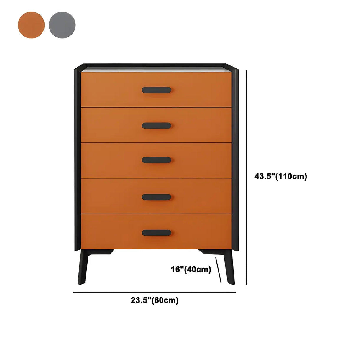 Orange Vertical Wood Soft-Close Drawers Dresser Chest Image - 25