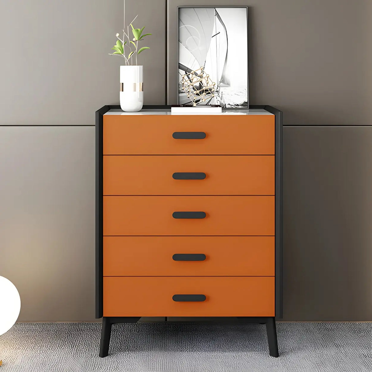 Orange Vertical Wood Soft-Close Drawers Dresser Chest Image - 2