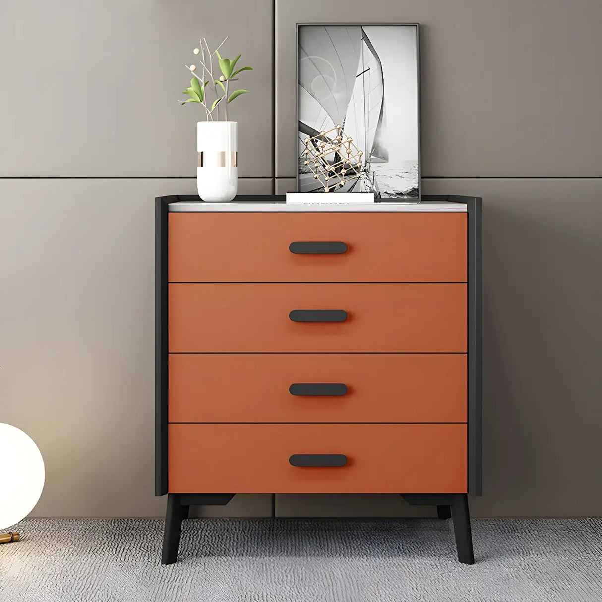 Orange Vertical Wood Soft-Close Drawers Dresser Chest Image - 5