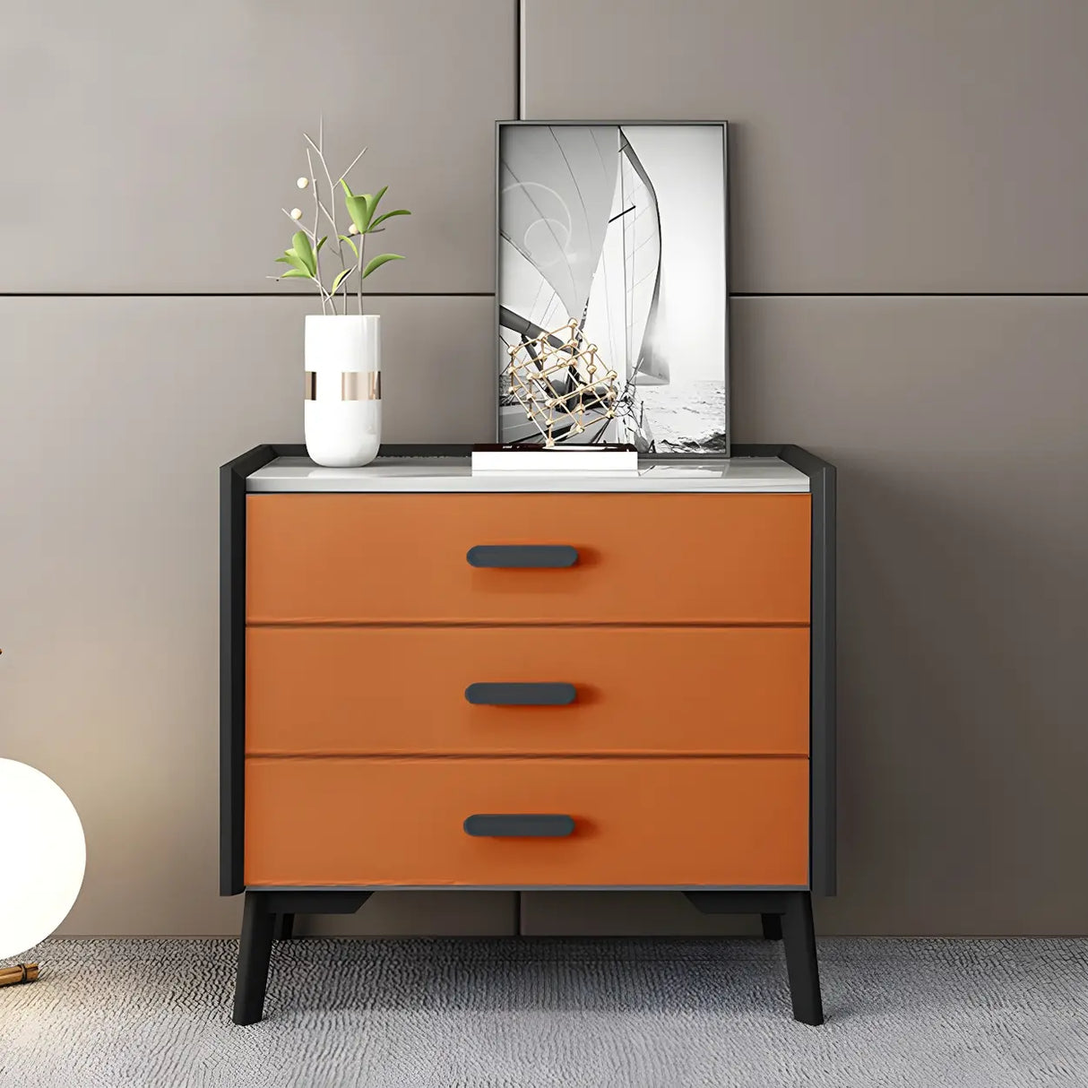 Orange Vertical Wood Soft-Close Drawers Dresser Chest Image - 6
