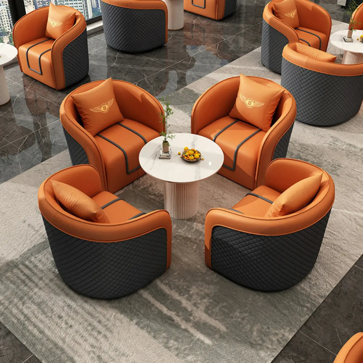 Orange Water Resistant Leather Patchwork Arm Chair Image - 1