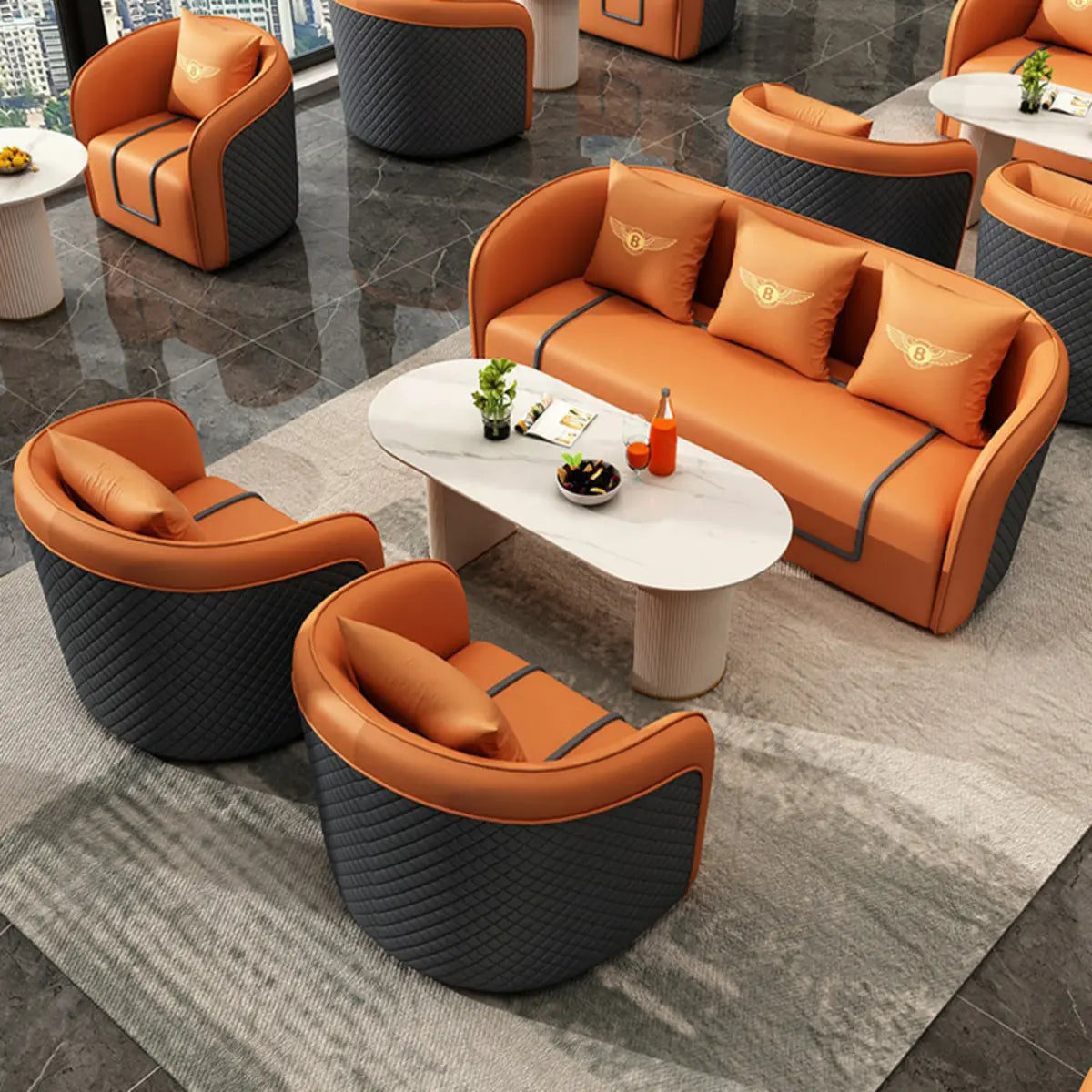 Orange Water Resistant Leather Patchwork Arm Chair Image - 2