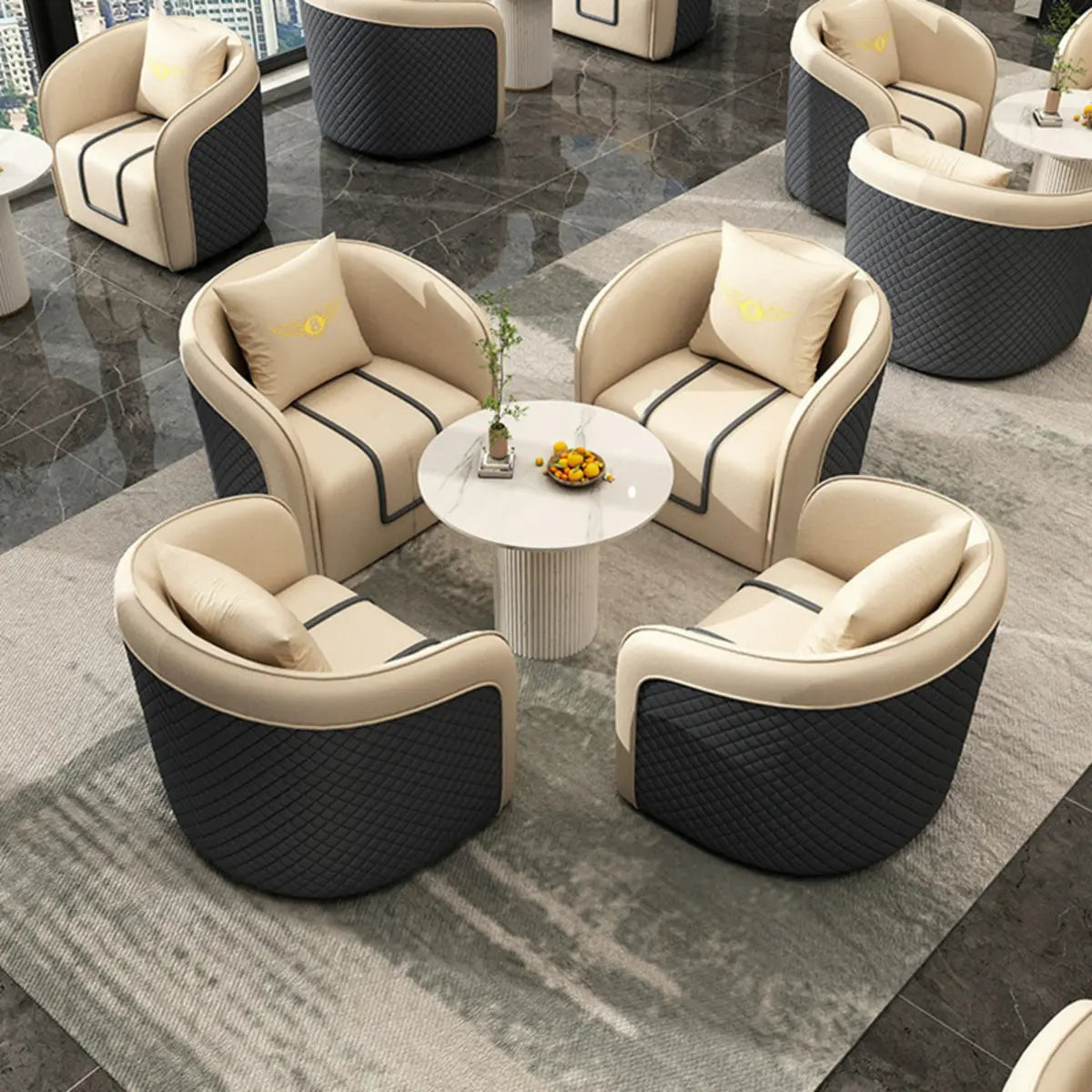 Orange Water Resistant Leather Patchwork Arm Chair Image - 3