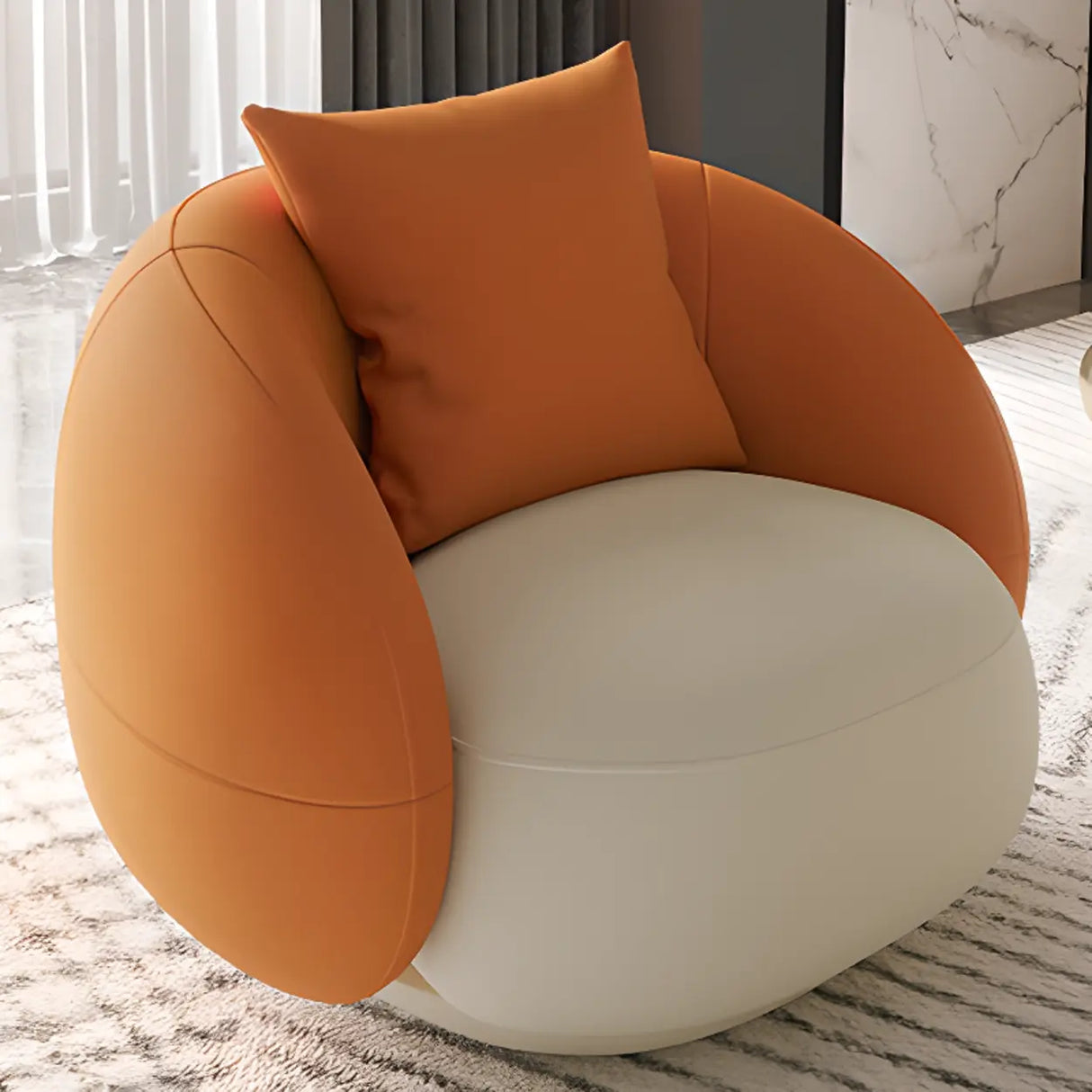 Orange-White Leather Sloped Arms Tight Back Curved Sofa Image - 11