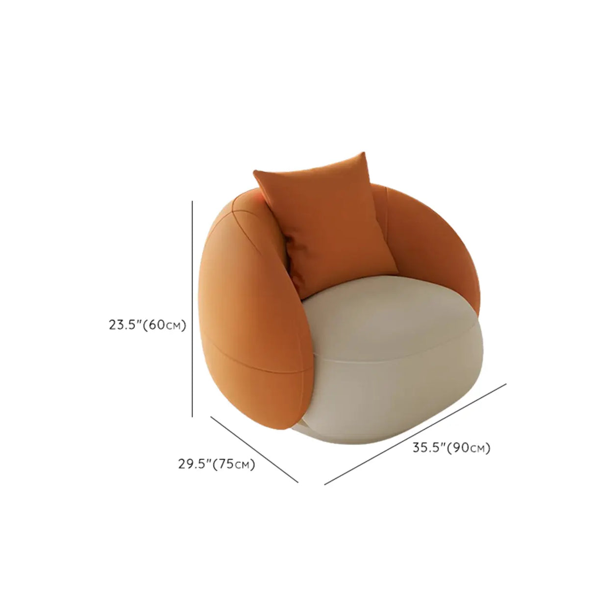 Orange-White Leather Sloped Arms Tight Back Curved Sofa