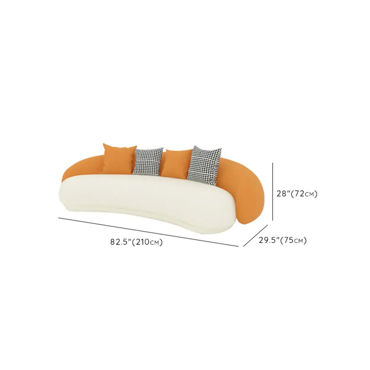 Orange-White Leather Sloped Arms Tight Back Curved Sofa Image - 14