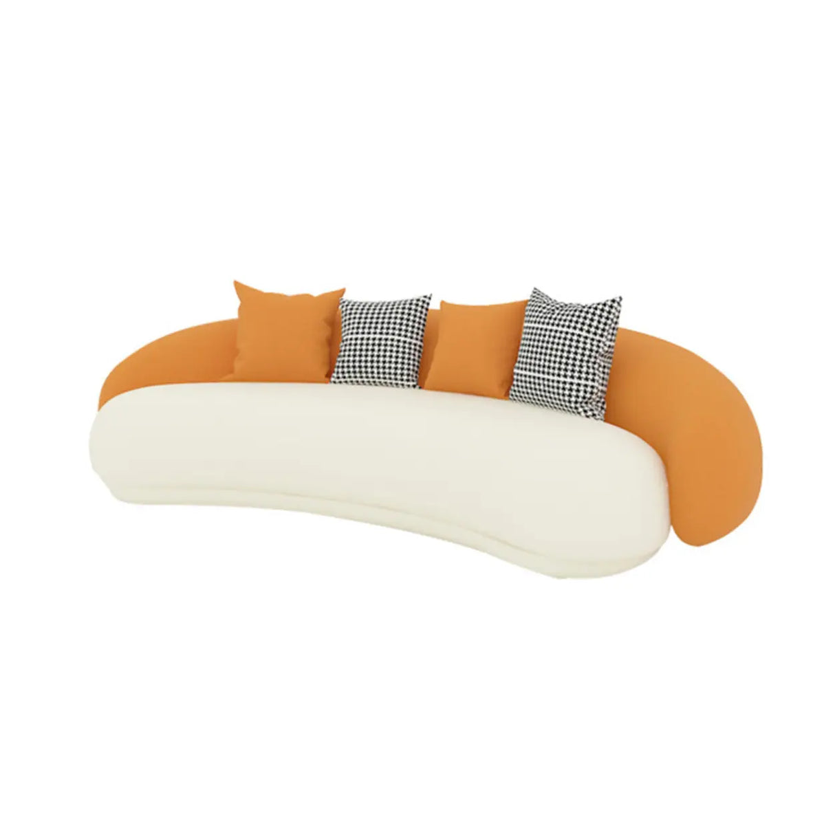 Orange-White Leather Sloped Arms Tight Back Curved Sofa Image - 5