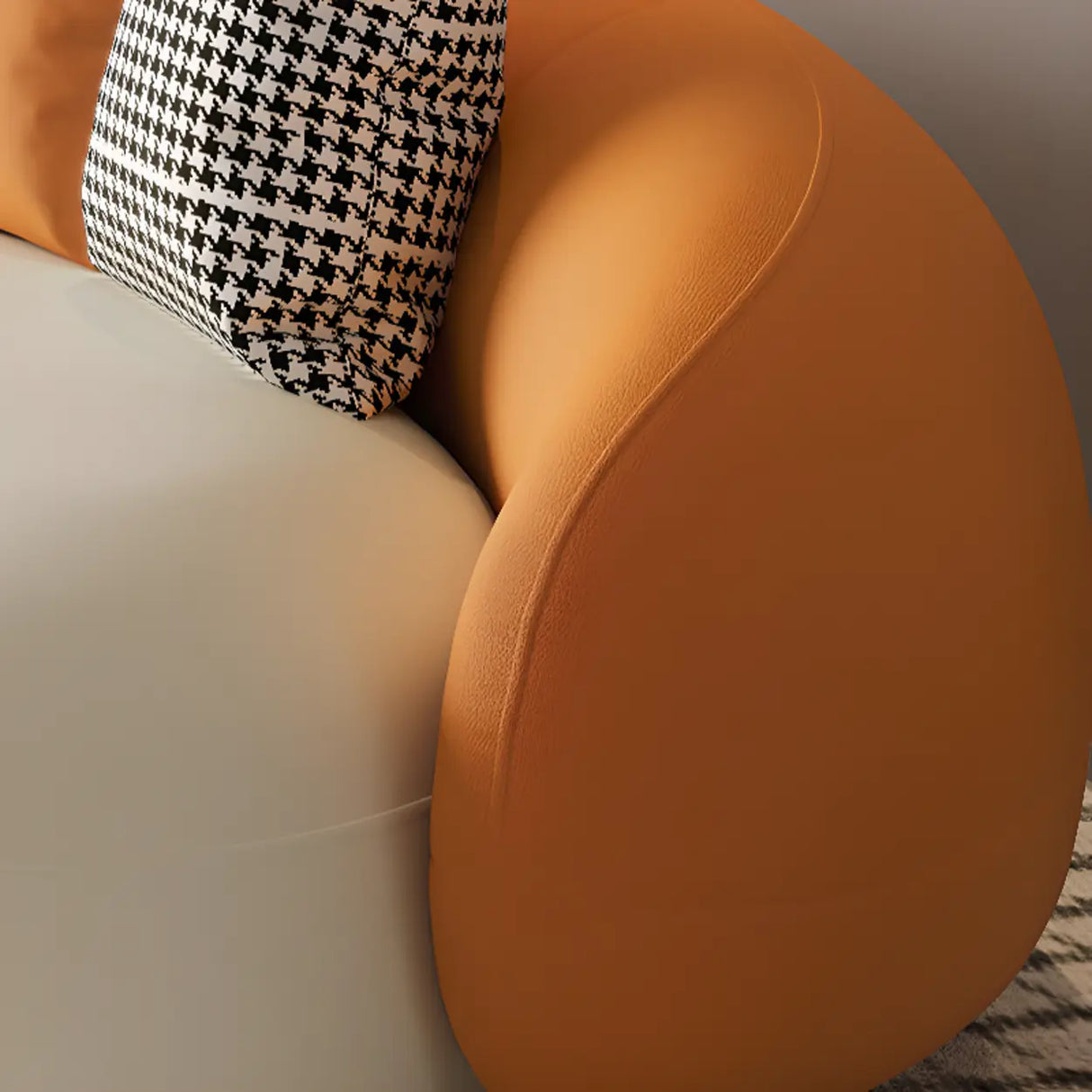 Orange-White Leather Sloped Arms Tight Back Curved Sofa Image - 6
