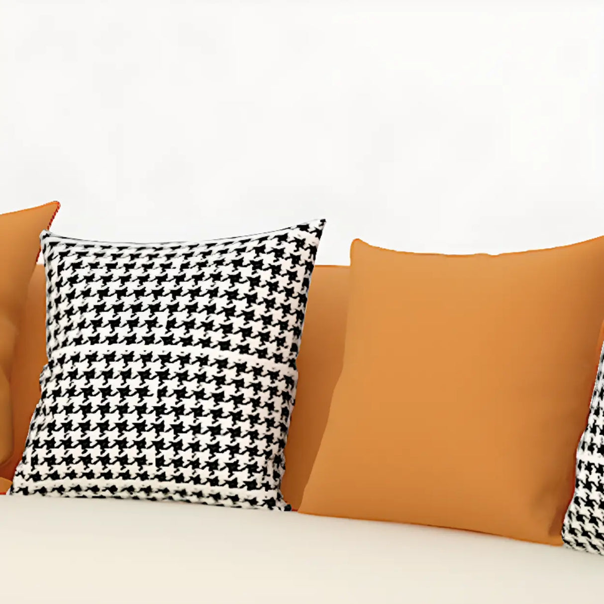 Orange-White Leather Sloped Arms Tight Back Curved Sofa Image - 8